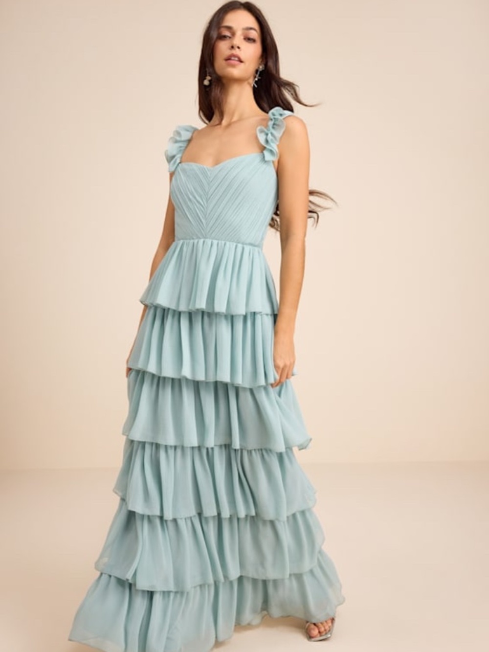Lulus Alba Light Blue Ruffled Tiered Maxi Dress - Size L